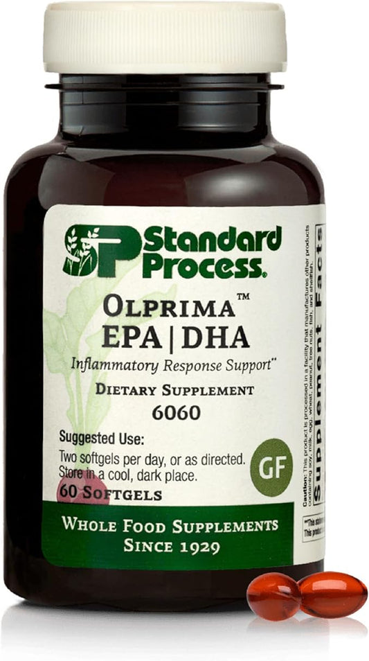 Standard Process Inc. Olprima EPA/DHA - Whole Food Brain Health, Heart Health Support, Sardine and Anchovy Fish Oil, Omega 3 with Astaxanthin - Gluten Free - 60 Softgels