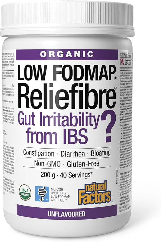 Natural Factors Organic Low FODMAP Reliefiber, Digestive Fiber Powder, Unflavored, 5.3 Oz