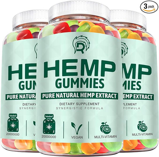 3 Pack Hemp Gummies Extra Strength Organic High Potency Hemp Supplement Gummy with Premium Hemp Oil Extract, Low Sugar Big Edible Gummy