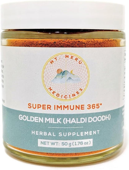 Mt.Meru Medicines Ayurvedic Haldi Doodh/Golden Milk Superblend- with Immune Boosting Formula, Gluten-Free, for Brain Health, Gut Support with High Curcumin Lakadong Turmeric (1.76oz/50g)