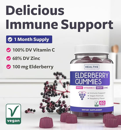 Elderberry Gummies & Black Seed Oil (1-Month Supply) Immunity Power Duo - Elderberry Gummies for Adults with Vitamin C & Zinc (60 count) & Black Seed Oil - Premium Cold-Pressed Nigellia Sativa Oil