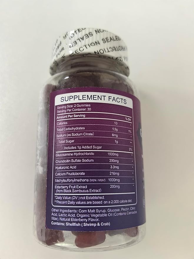 Glucosamine Chondroitin Gummies with MSM & Elderberry - 1500mg Glucosamine Chondroitin Gummies Supplement for Flexibility and Immune Support for Men & Women, 60 Gummies (2 Pack)
