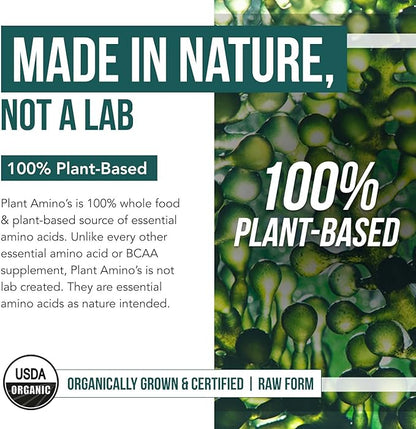 Plant Aminos Organic Essential Amino Acids (EAAs) & BCAA - 100% Plant-Based Raw, Vegan - All 9 Amino Acids with 18 Total Amino Acids (360 Tablets)