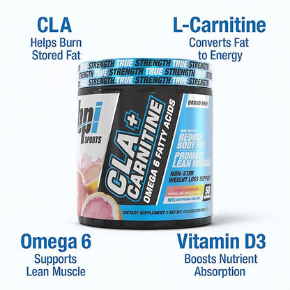 BPI Sports CLA + Carnitine – Conjugated Linoleic Acid – Performance, Lean Muscle – Caffeine Free – for Men & Women – Pink Lemonade – 50 Servings – 12.34 Oz. (Packaging May Vary)