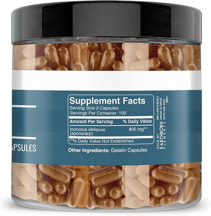Earthborn Elements Chaga Mushroom Extract 200 Capsules, Pure & Undiluted, No Additives