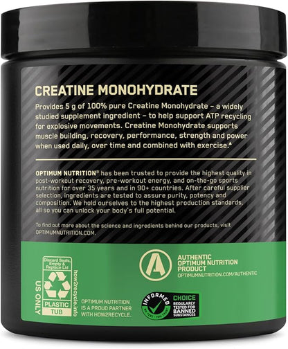 Optimum Nutrition Micronized Creatine Monohydrate Powder, Unflavored, 60 Servings, 300 Grams (Packaging May Vary)