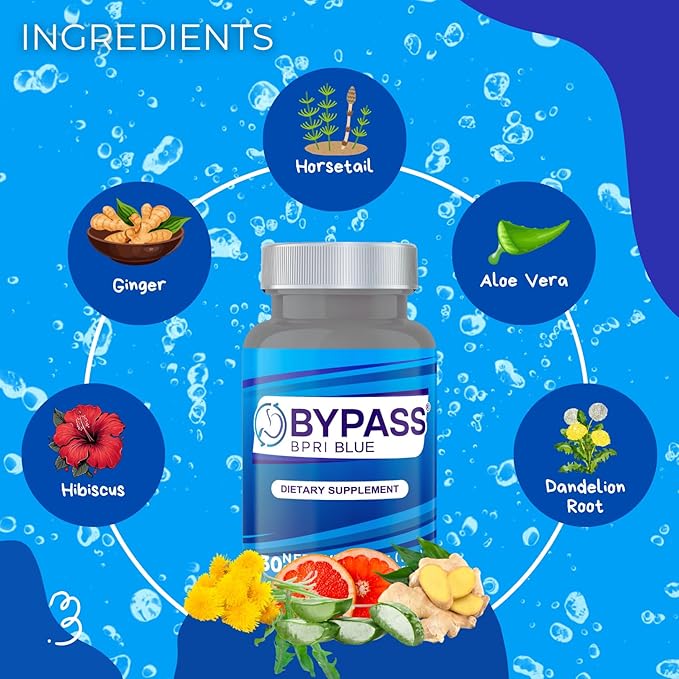 Bypass BPRI Blue - Next Step in The BPRI Series - 30 Caps - Featuring Aloe Vera, Ginger, Sarsaparilla Root, Green Tea, Dandelion, Horsetail, and More - 500mg per Capsule.