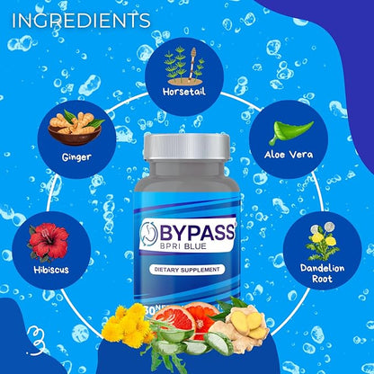 Bypass BPRI Blue - Next Step in The BPRI Series - 30 Caps - Featuring Aloe Vera, Ginger, Sarsaparilla Root, Green Tea, Dandelion, Horsetail, and More - 500mg per Capsule.