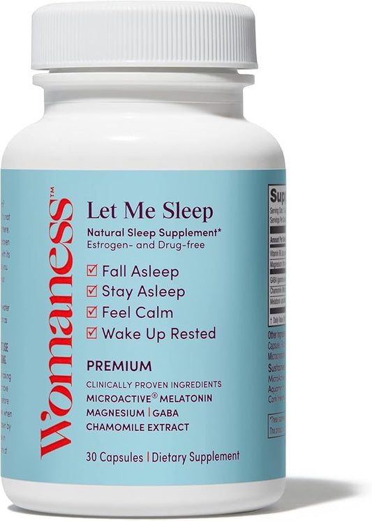 Womaness Let Me Sleep Supplements for Adults – Natural Sleeping Aid with Melatonin 3mg, Magnesium Supplement, GABA & Chamomile Extract for Restful Sleep – Nighttime Support for Sleeping - 30 Capsules