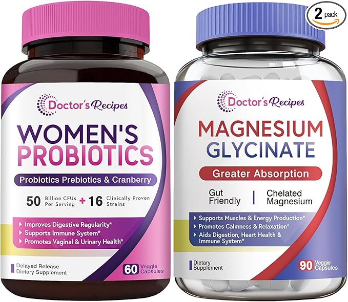 Doctor's Recipes Probiotics and Magnesium Glycinate Bundle - Optimum Gut Health & Muscle Function Support for Men & Women