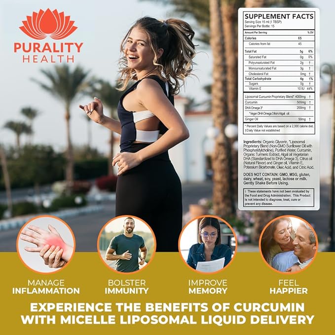 Curcumin Gold, from Turmeric with Ginger Oil & DHA Omega-3s, Micelle Liposomal Enhanced Absorption, Joint Health, 15 Day Supply