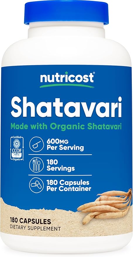 Nutricost Shatavari 600mg, 180 Capsules, 180 Servings - CCOF Certified Made with Organic Shatavari, Non-GMO, Gluten Free, Vegetarian Friendly