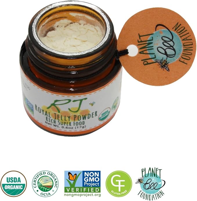Greenbow Royal Jelly Powder– 100% USDA Certified Organic Royal Jelly, Non-GMO, Gluten Free Royal Jelly, Freeze Dried – One of The Most Nutrition Packed –No Additives/Flavors (17g)