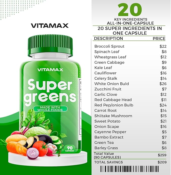 Super Fruit and Vegetable Supplements – Whole Superfood Vitamins & Minerals – 90 Veggie and 90 Fruit Capsules for Women, Men, and Kids - Soy Free – Made in The USA