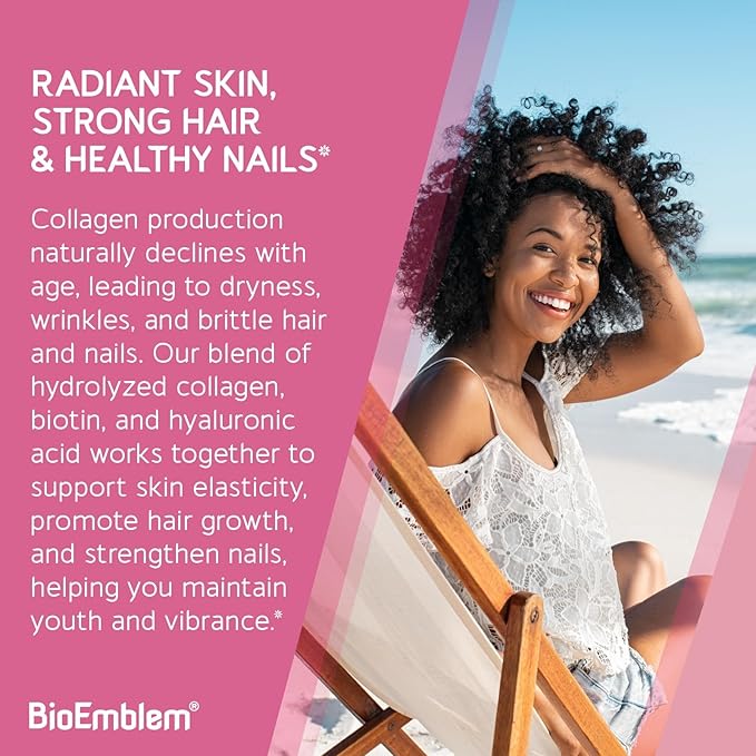 BioEmblem Beauty Collagen - 11G Hydrolyzed Multi-Collagen Peptides & NAD+ Supplement