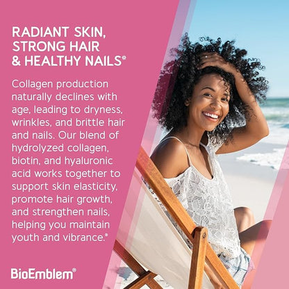 BioEmblem Beauty Collagen - 11G Hydrolyzed Multi-Collagen Peptides & NAD+ Supplement