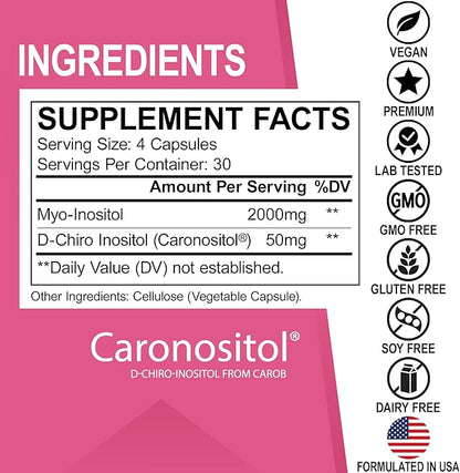 Myo-Inositol & D-Chiro Inositol Supplement Capsules - 40:1 Ratio Inositol Supplement for Women 2050mg with Vitamin B8 Pills - Natural Supplements for Female Women Support & Womens Health 120 Capsules