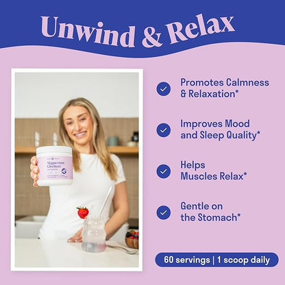 Magnesium Glycinate Powder + L-Theanine | 60 Servings | 300 mg per Scoop High Absorption Chelated Magnesium Powder for Sleep - Natural Mixed Berry Flavor, No Sugar, Support Restful Sleep & Relaxation