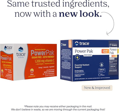 Trace Minerals Power Pak Sugar-Free - Immune & Energy Health Support - Powder Drink Mix with Vitamins & Minerals - Supports Hydration & Mineral Absorption - Citrus, 30 Packets (30 Servings)