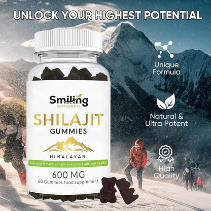 Organic Shilajit Gummies - Pure Himalayan Cured Shilajit Gummies for Men & Women - Natural Energy Booster 60 Count