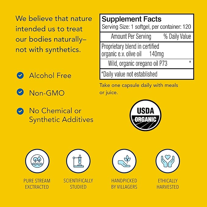 NORTH AMERICAN HERB & SPICE Oreganol P73-120 Softgels - Immune System Support - Unprocessed, Vegan Friendly Wild Oregano - Mediterranean Source - Non-GMO - 120 Servings