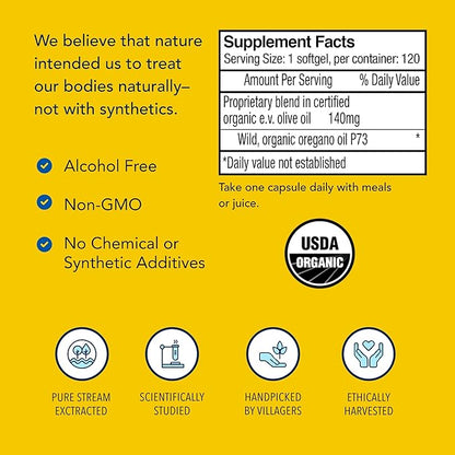 NORTH AMERICAN HERB & SPICE Oreganol P73-120 Softgels - Immune System Support - Unprocessed, Vegan Friendly Wild Oregano - Mediterranean Source - Non-GMO - 120 Servings