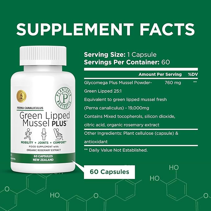 New Zealand - Green Lipped Mussel for Humans - 19,000mg Serving - Dried Freeze Perna Canaliculus with Omega 3 - Support Joint Mobility & Circulation - Non GMO & Gluten – 60 Capsules