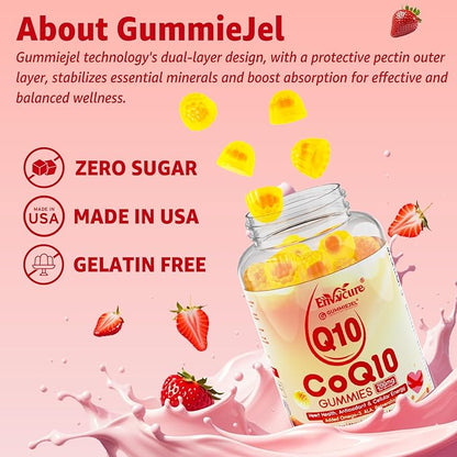 Sugar Free CoQ10 200mg Filled Gummies, 5X Better Absorption CoQ10 w/Resveratrol, Alpha Lipoic Acid, Omega-3, Vitamin E, C, Coenzyme Q10 for Cellular Energy, Heart, Brain, and Antioxidant (1Pack)