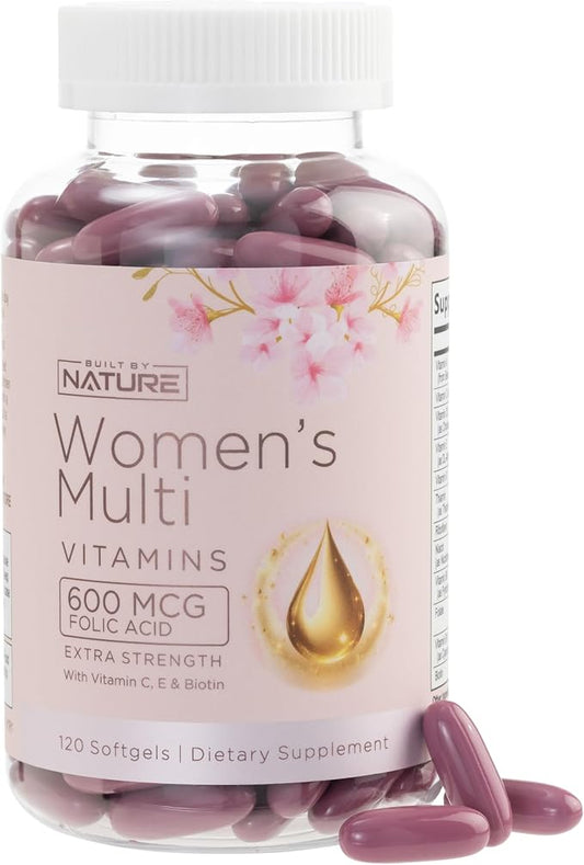Built by Nature Vitamins for Women – Women's Complete Daily Multivitamin Supplement with A, B, C, D, E, Iron, Calcium, Magnesium and Multi Minerals – Wellness & Immune Health Support - 120 Softgels