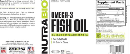 NutraBio Omega 3 Fish Oil Supplements, 2,000mg, 150 Softgels - EPA DHA Omega 3 Fatty Acid Supplement to Help Support a Healthy Heart