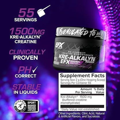 EFX Sports Kre-Alkalyn EFX Powder | pH Correct Creatine Monohydrate Powder Supplement | Strength, Muscle Growth & Performance | 55 Servings (Blue Frost)