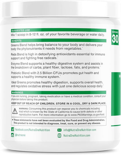 NutraOne Ideal Greens Antioxidant and Nutrient-Rich Superfood Greens Powder Supplement Berry- 30 Servings