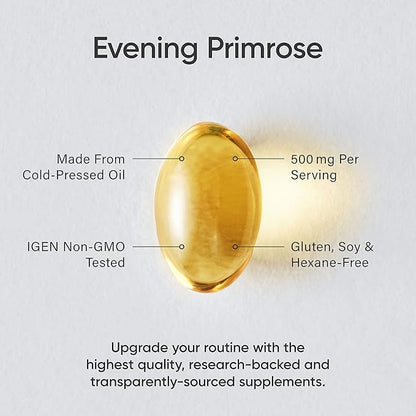 Sports Research Evening Primrose Oil (500mg) Cold-Pressed with No fillers or Artificial Ingredients, Non-GMO Tested - Gluten & Soy Free (240 Liquid Softgels)