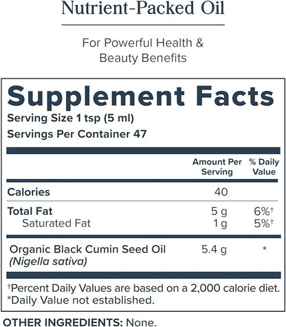 HERITAGE STORE Black Seed Oil, Organic, Cold Pressed Nigella Sativa Supplement with Thymoquinone, Omega 3 6 9, Antioxidant, Immunity, Cholesterol, Digestive, Heart & Join Health Support*, Vegan, 8oz