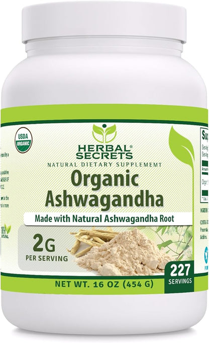Herbal Secrets Organic Ashwaganda Root Powder 16 Oz | Non-GMO | Gluten Free | Made in USA