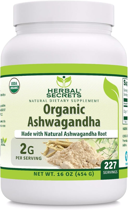 Herbal Secrets Organic Ashwaganda Root Powder 16 Oz | Non-GMO | Gluten Free | Made in USA