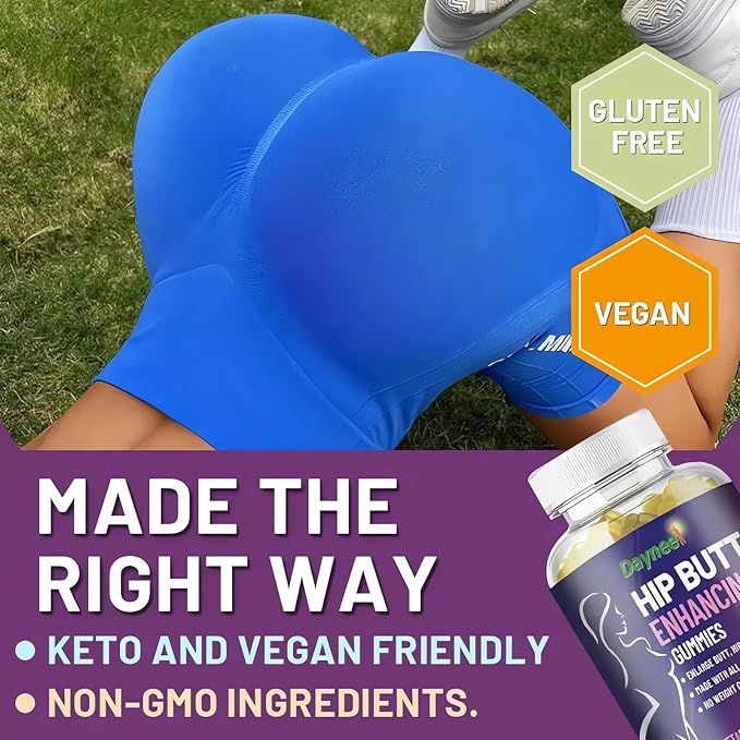 Hip Butt Enhancement Gummies, Booty Multivitamins Supplements for Firm and Lift Bigger Butt for Women, 60 Count