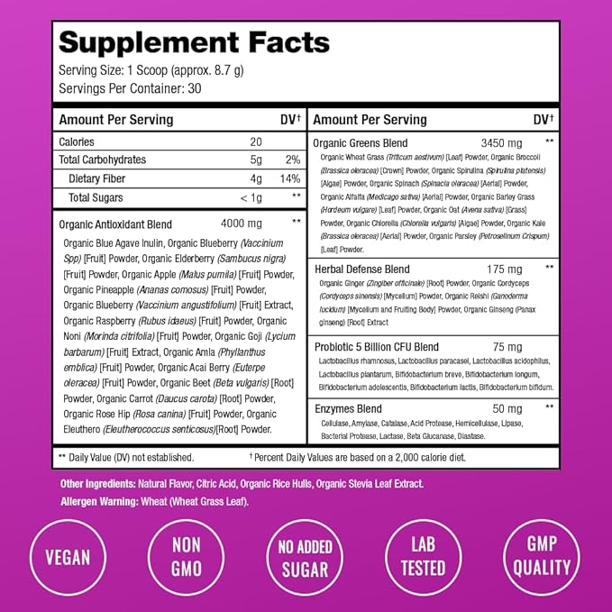 NutraChamps Super Greens Powder Premium Superfood | 20+ Organic Green Veggie Whole Foods | Wheat Grass, Spirulina, Chlorella | Antioxidant, Digestive Enzyme & Probiotic Blends (9.1 OZ, Antioxidant)