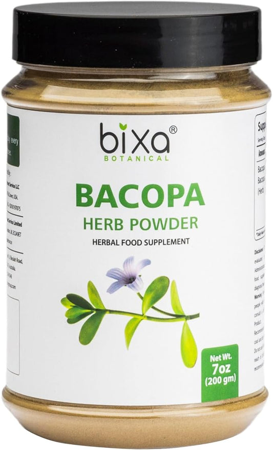 bixa BOTANICAL Brahmi Powder | Bacopa Monnieri | Brahmi Leaves ǀ 200 Grams / 7 OZ | Ayurvedic Herbal Supplement | Gluten Free, Non-GMO, Steam Treated, Vegan, 100% Pure.