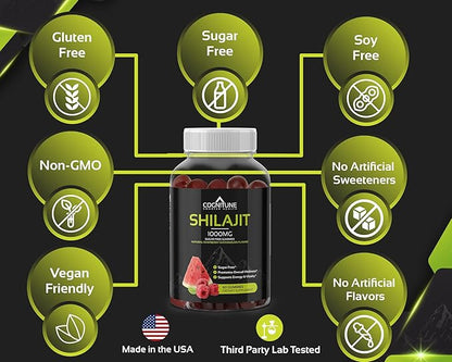 Shilajit Gummies - Pure & Potent Shilajit Supplement, 1,000mg per Serving, Sugar-Free Natural Raspberry Watermelon Flavor, Rich in Minerals, Fulvic Acid, Boost Energy, Vitality & Overall Wellness