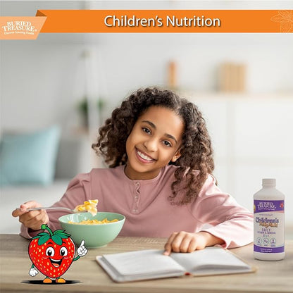 Buried Treasure Children's Daily Multi Liquid Multivitamin & Minerals Nutritional Dietary Vegan Supplement for Kids No Artificial Ingredients Non-GMO Natural Fruit Flavors, 16 oz w/Dose Cup