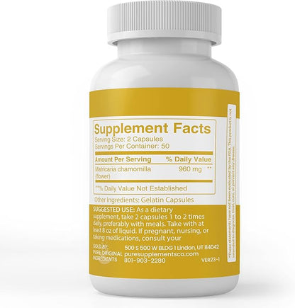 Pure Original Ingredients Chamomile Extract, (100 Capsules) Always Pure, No Additives Or Fillers, Lab Verified