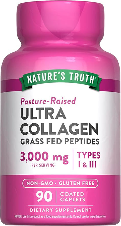 Nature's Truth Collagen Peptides | 90 Caplets | Type 1 and 3 with Vitamin C | Grass Fed, Non-GMO & Gluten Free Supplement