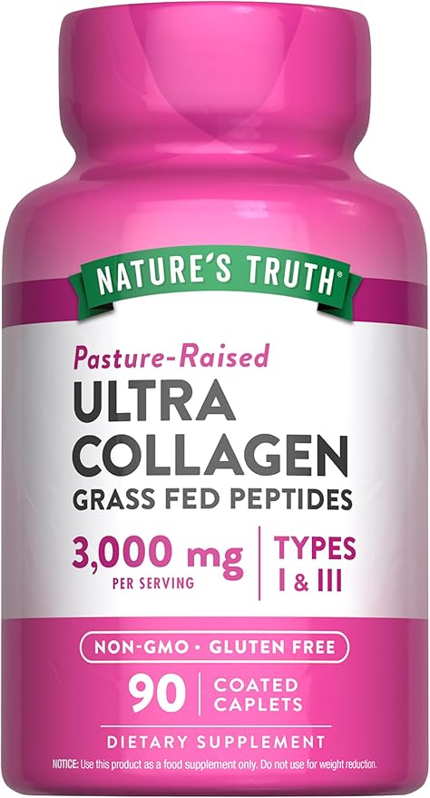 Nature's Truth Collagen Peptides | 90 Caplets | Type 1 and 3 with Vitamin C | Grass Fed, Non-GMO & Gluten Free Supplement