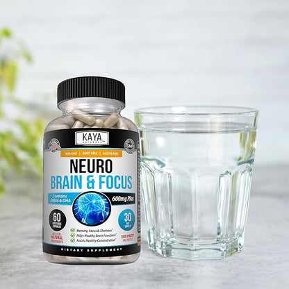 Kaya Naturals - Neuro Brain for Memory & Focus - Nootropic Energy Capsule - Nootropic Brain Support Supplement - Focus & Concentration & Learning Accuracy - Cognitive Function - 60 Count