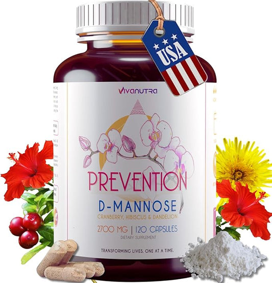 D Mannose Capsules 2000 MG Per Day - With Cranberry Pills for Urinary Tract Infection - Fast-Acting Pills For Bladder Health, UTI, Flush Impurities, d-mannose 4-in-1 Formula for men and women 120CT