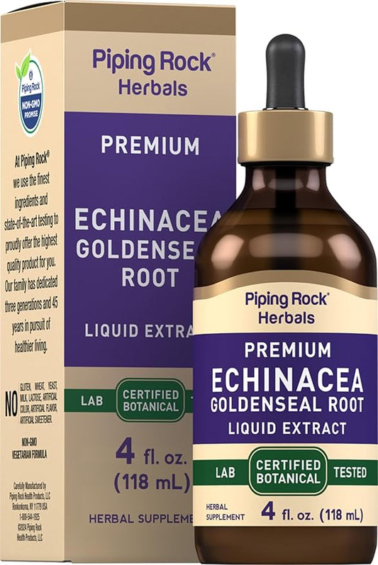 Piping Rock Echinacea Goldenseal Tincture | 4 Fl Oz Liquid Drops | Alcohol Free Herbal Extract | Vegetarian, Non-GMO, Gluten Free Supplement