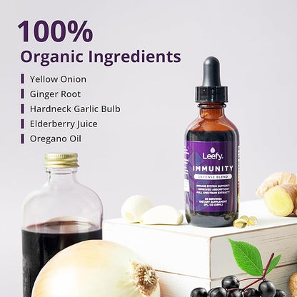 Leefy Organics Immunity Defense Blend - Organic Immune Support Supplement, Fast Absorbing Immunity Supplement, Immune Boosters for Adults, Immune Boost, Immune System Booster, Immunity Boost - 2 Oz