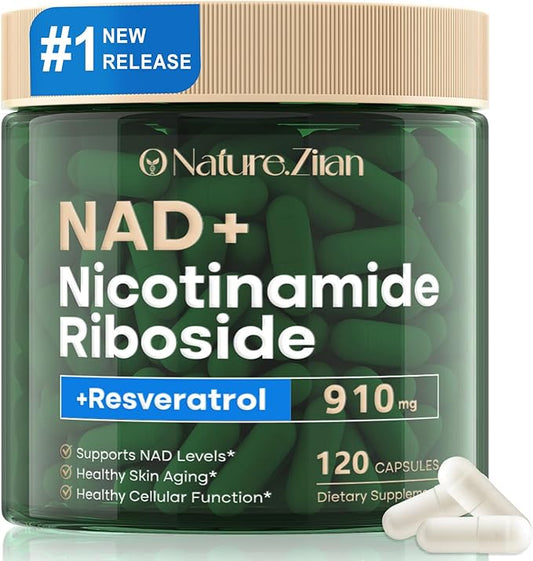 NAD Supplement, NAD Nicotinamide Riboside 910 Mg for Men and Women, Liposomal Nicotinamide Riboside Resveratrol, for Anti-Aging, Energy, Focus, Boost NAD+ - 120 Capsules