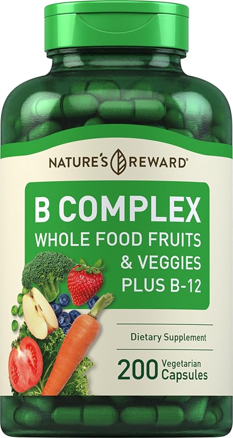 Piping Rock B Complex Vitamin for Women and Men | 200 Capsules | with B12, B6, Folate, Biotin | Fruit and Vegetable Blend | Vegetarian, Non-GMO, Gluten Free